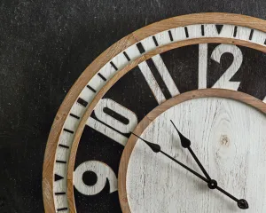 Large round white wooden farmhouse wall clock