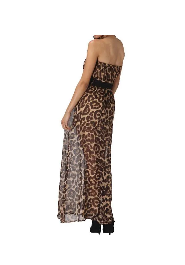 Leopard Print Strapless Maxi Dress With Belt