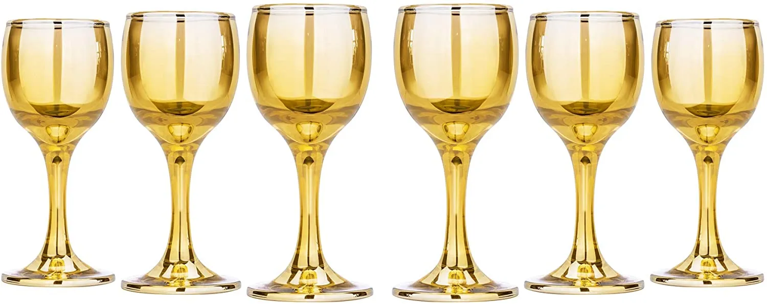 Liquer Glasses Vodka Stemmed Glasses Set, Gold Set of 6 'Honey' 2 Oz