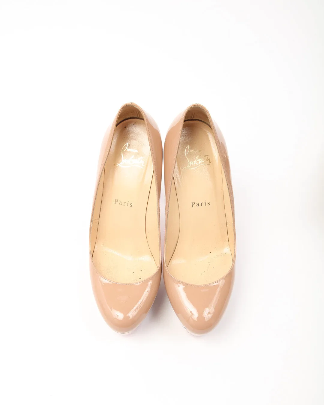 Louboutin Nude Patent Bianca Platform Pumps - 36.5