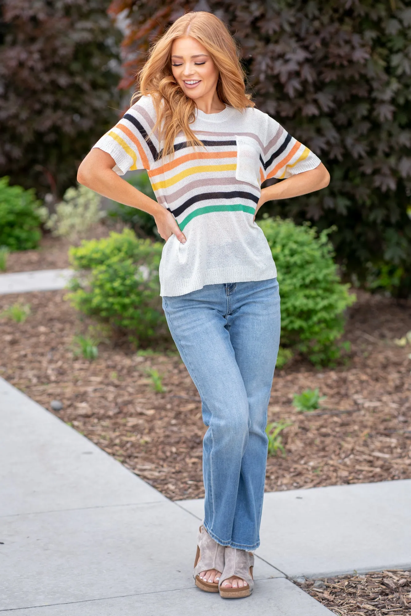 Low Gauge Sweater Top - Color Striped