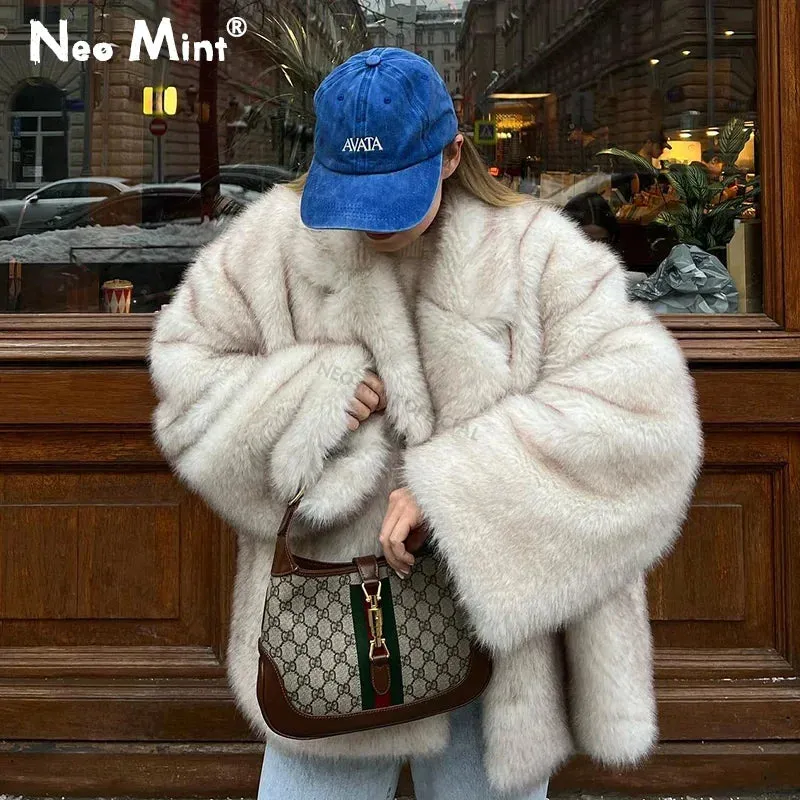 Luxury Faux Fur Gradient Oversized Coat – Chic Winter Fashion for Women