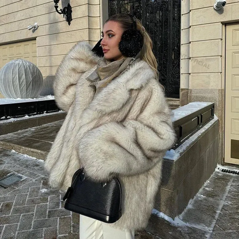 Luxury Faux Fur Gradient Oversized Coat – Chic Winter Fashion for Women