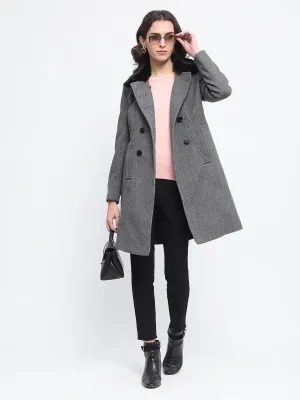 Madame Faux Fur Collar Double Breasted Anthra Long Coat