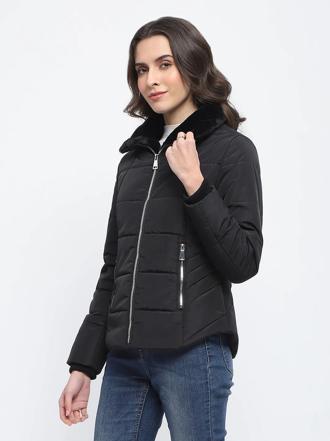 Madame Fur Detailed Collar Quilted Black Short Jacket