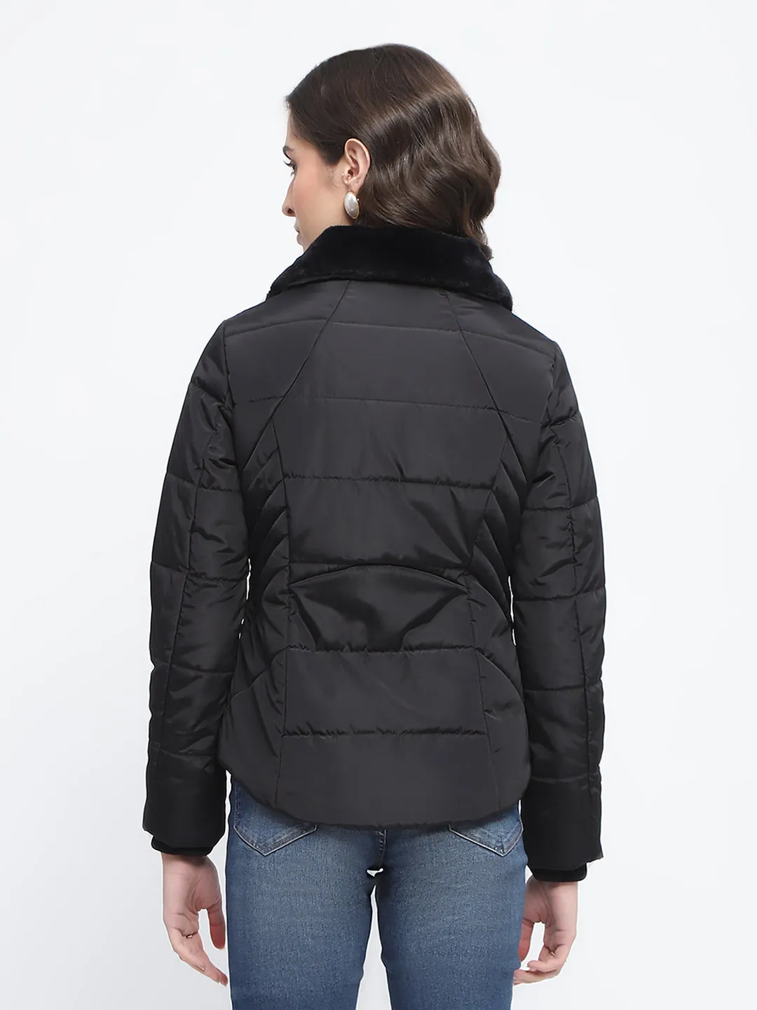 Madame Fur Detailed Collar Quilted Black Short Jacket