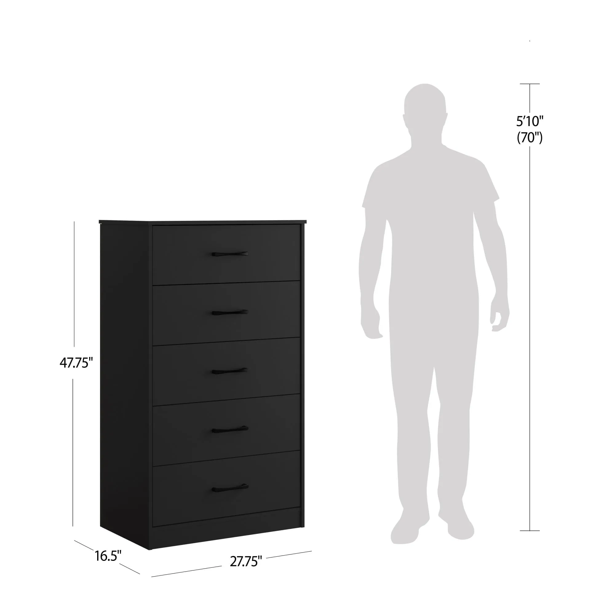 Mainstays Ardent 5 Drawer Dresser, Black - new