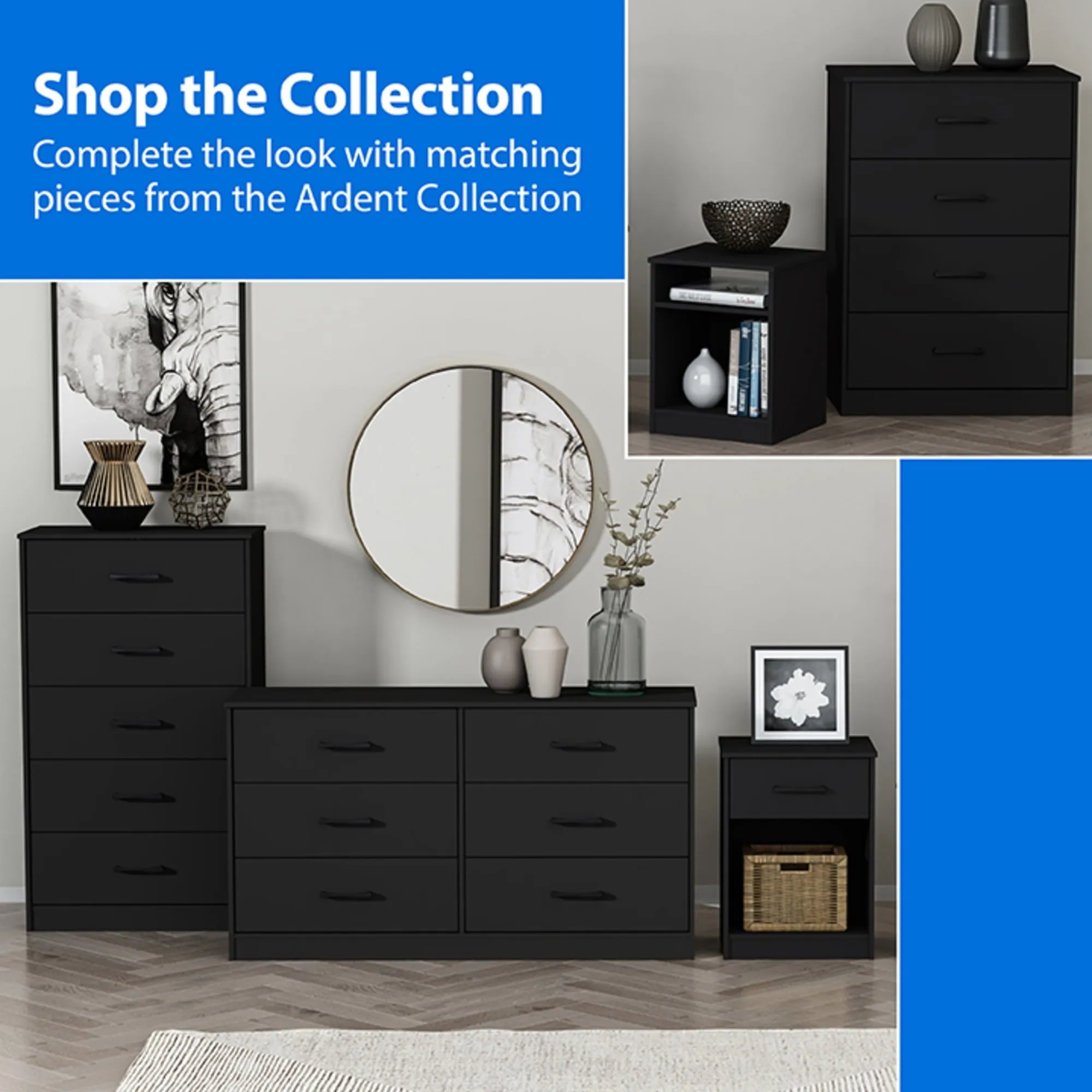 Mainstays Ardent 5 Drawer Dresser, Black - new