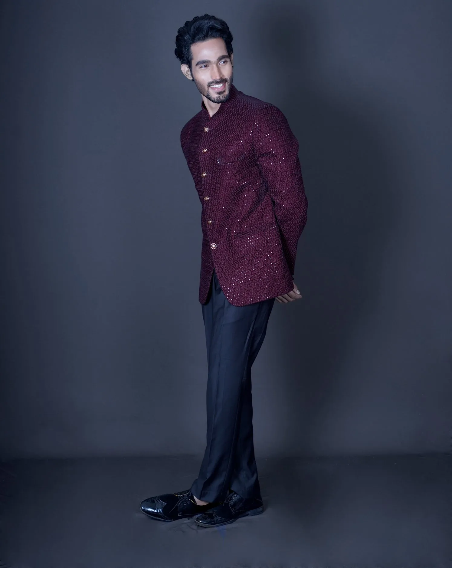 Maroon embroidered bandhgala