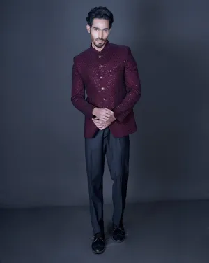 Maroon embroidered bandhgala