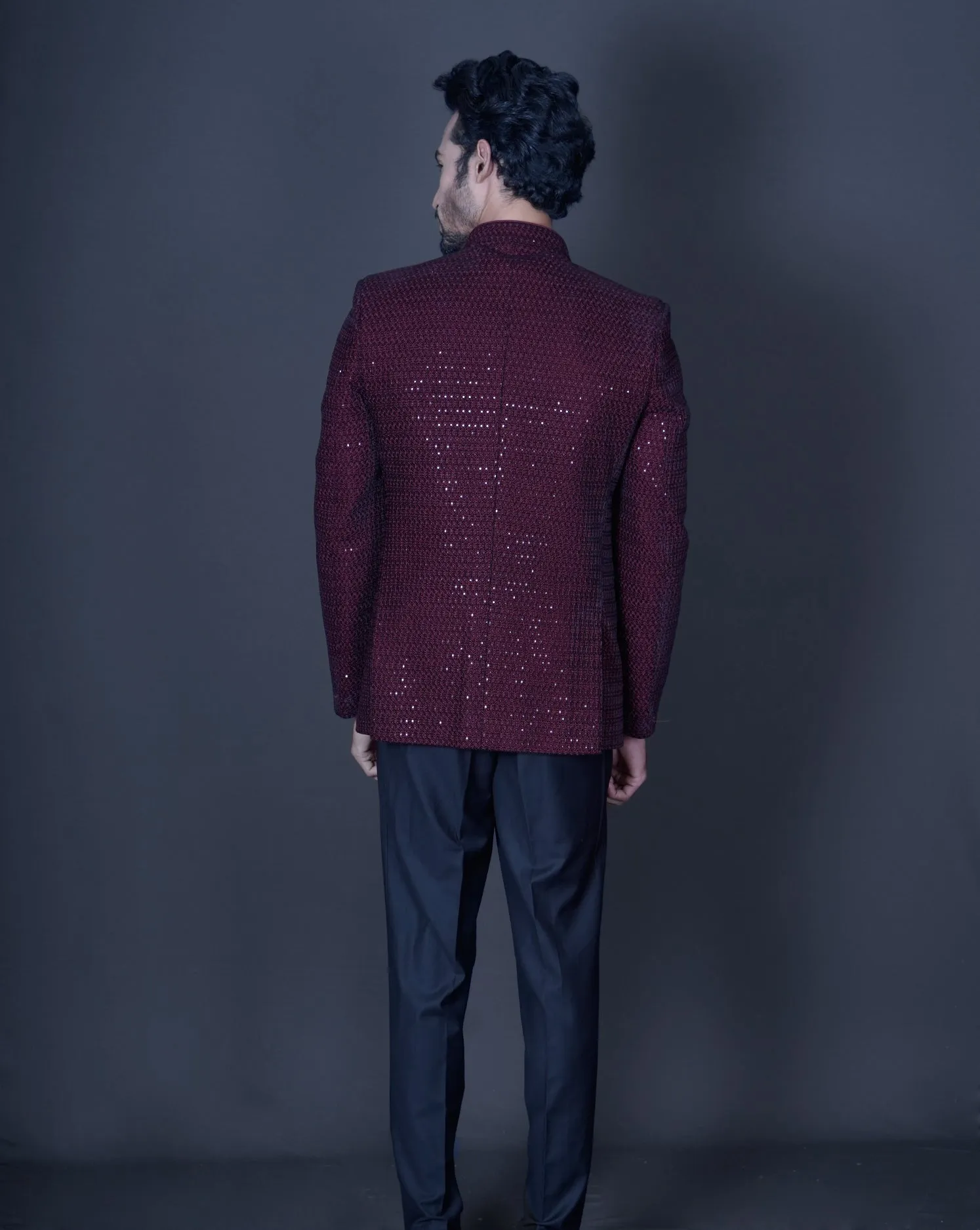 Maroon embroidered bandhgala