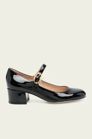 Mary Ribbon Patent Leather Pump in Black