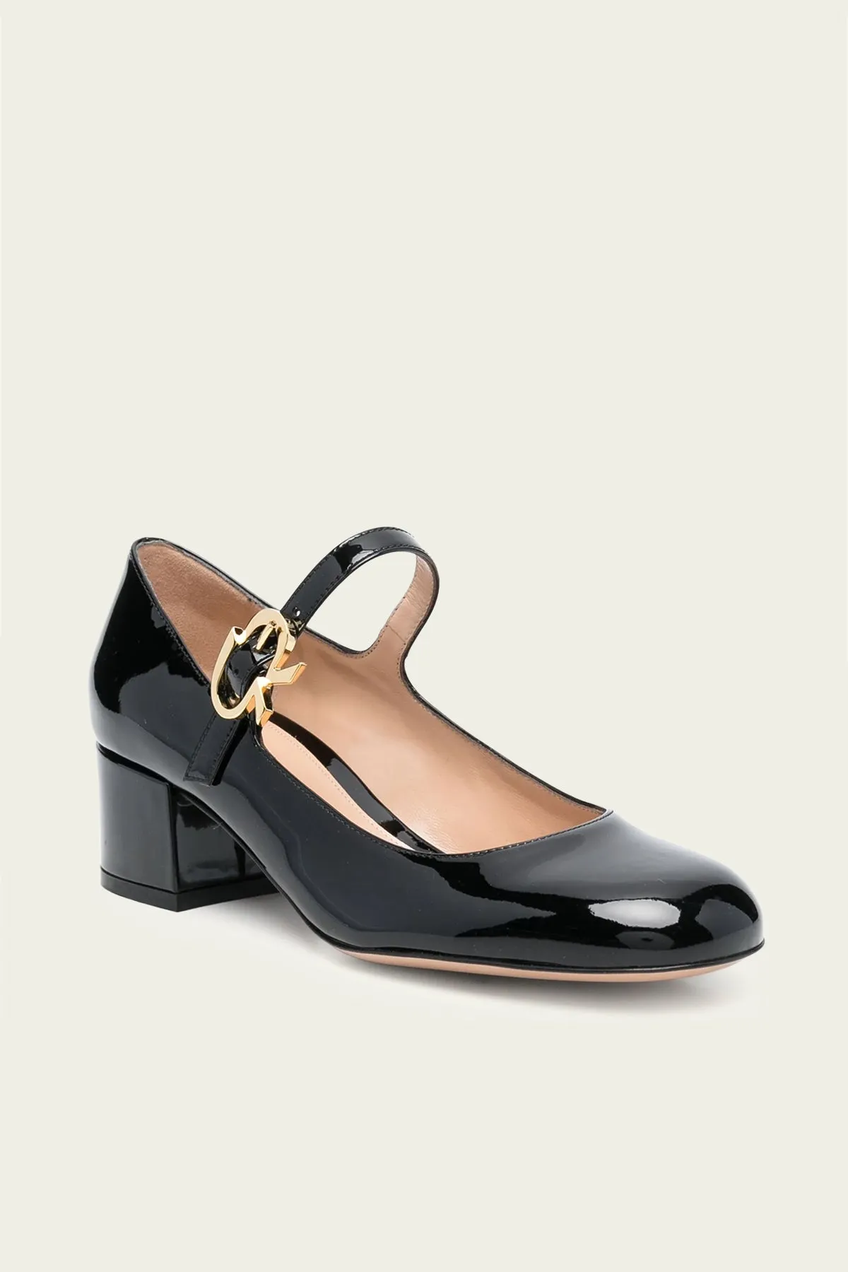 Mary Ribbon Patent Leather Pump in Black