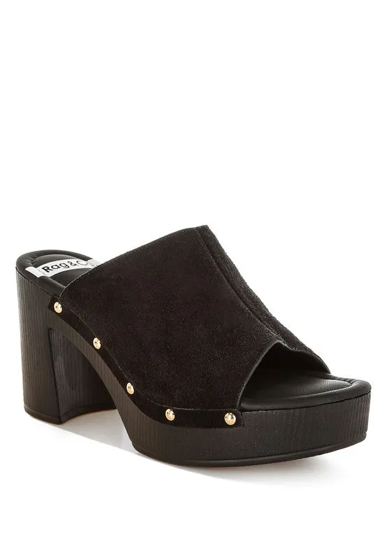 Masaki Soft Suede Leather Wooden Clogs