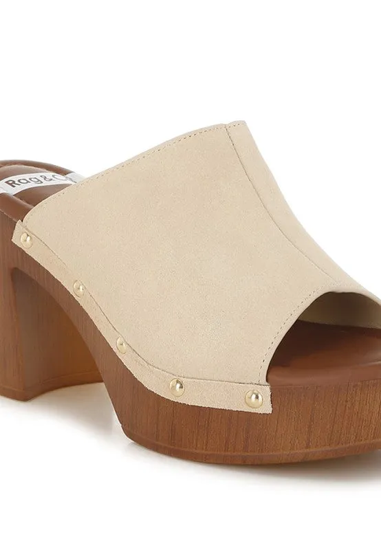 Masaki Soft Suede Leather Wooden Clogs