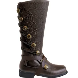 Men’s Brown Leather Nobleman's Boots with Brown Embroidery and Removable Straps