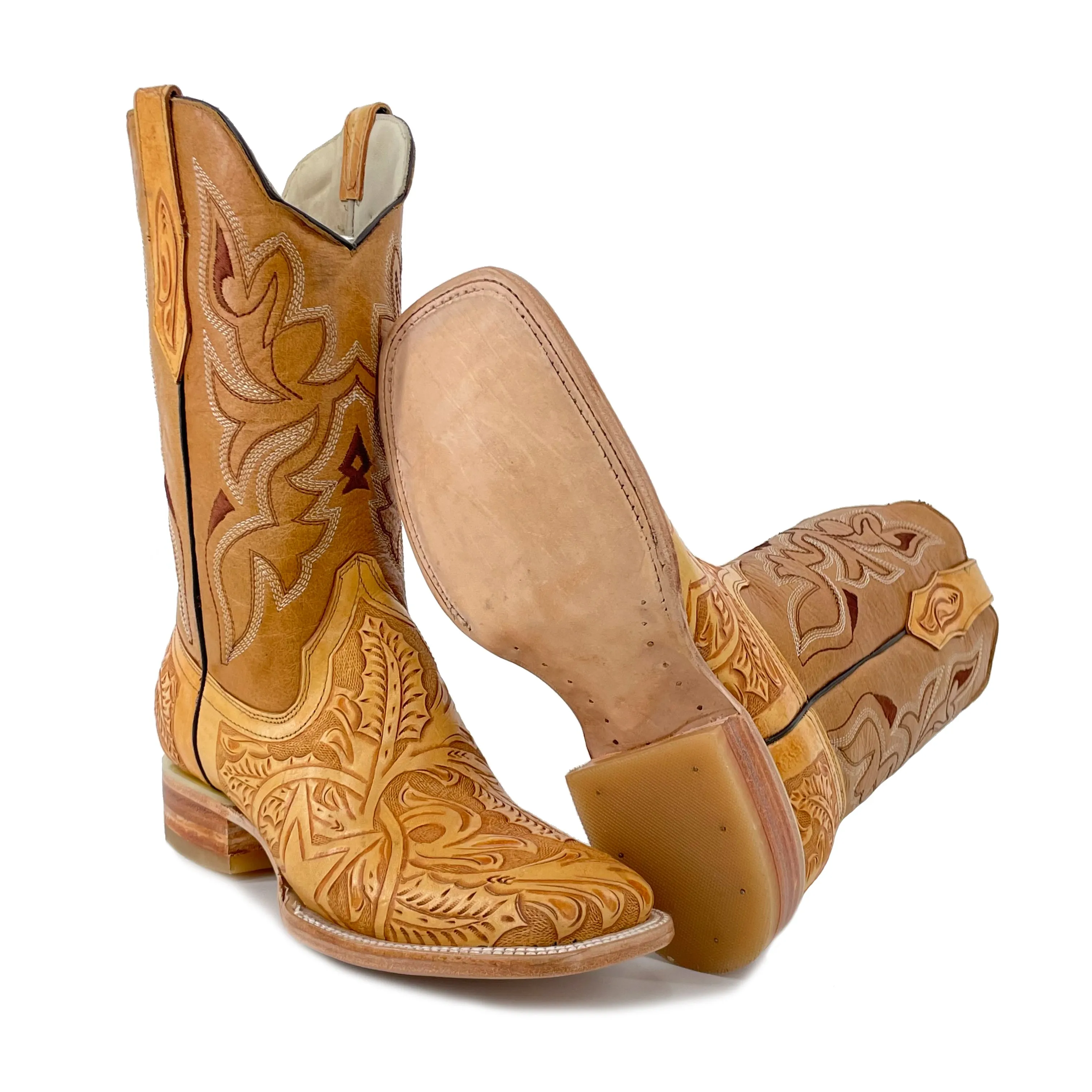 Men's Bulldog Hand Tooled Boots - Lone Star Natural