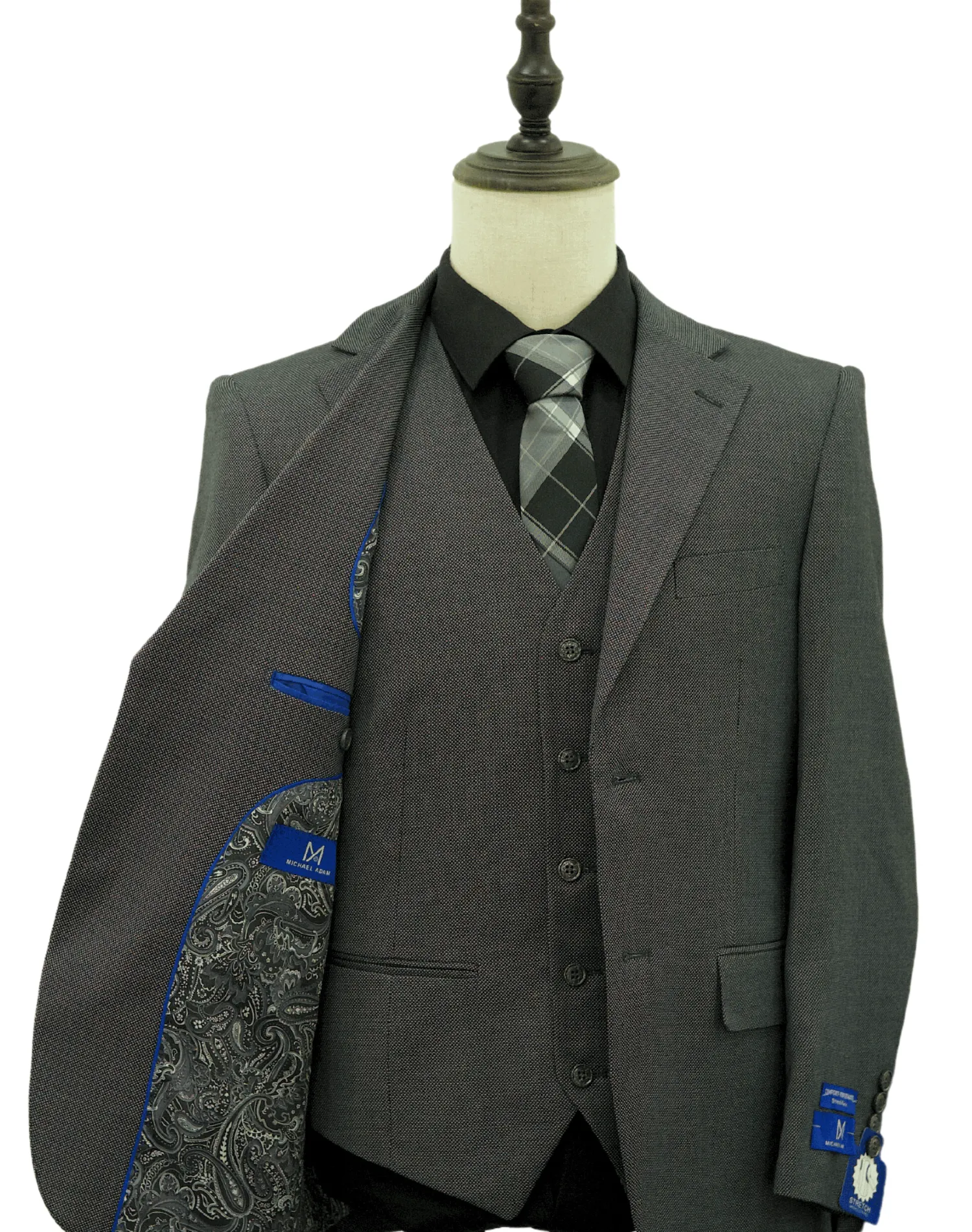Michael Adams Textured Modern Fit Vested Suit - Charcoal 3220