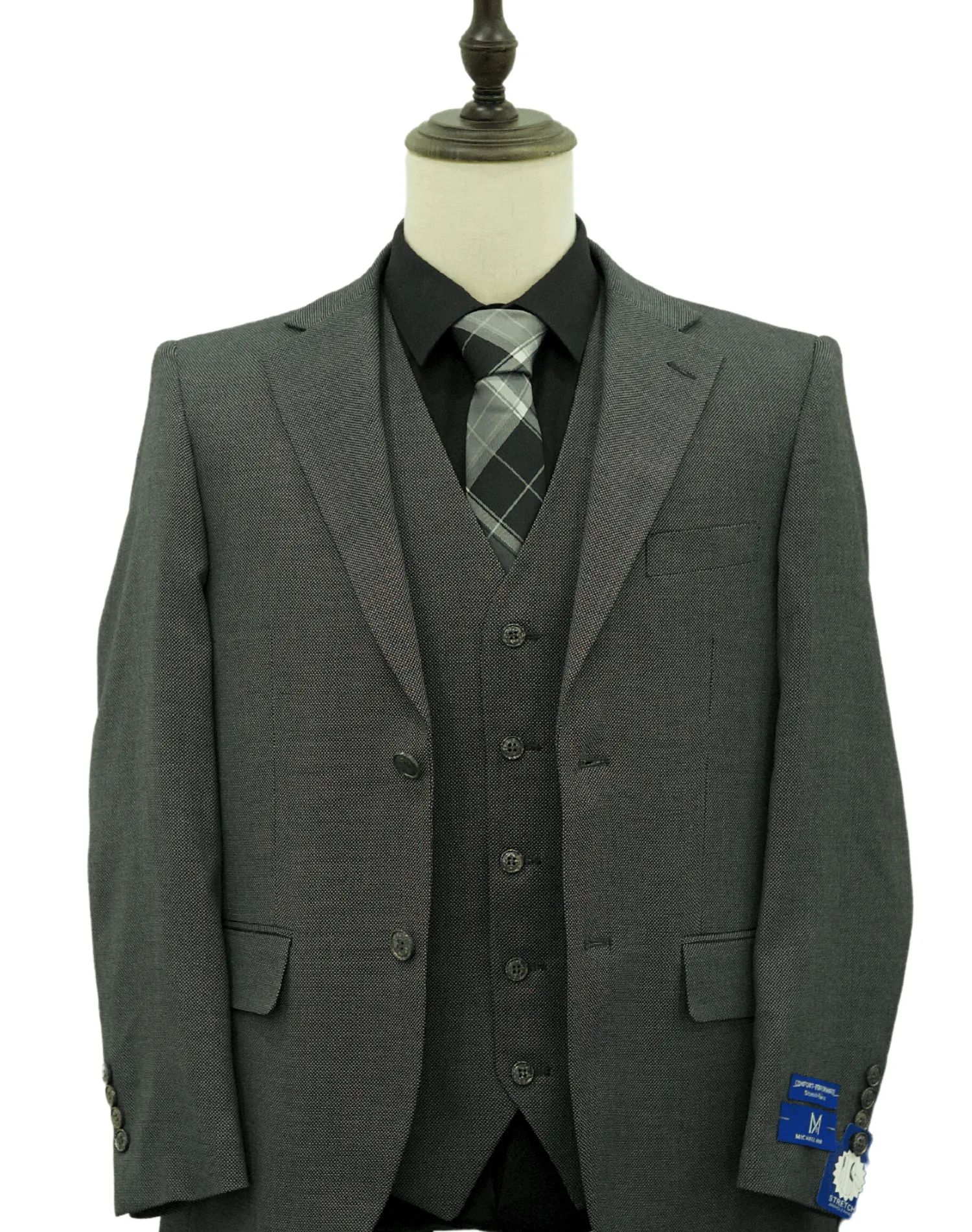 Michael Adams Textured Modern Fit Vested Suit - Charcoal 3220