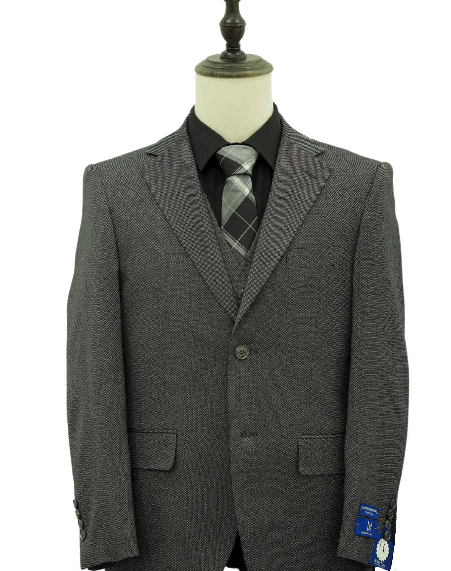Michael Adams Textured Modern Fit Vested Suit - Charcoal 3220