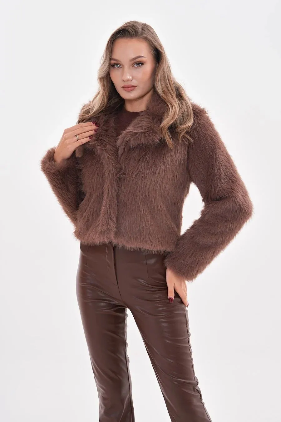 Mink Faux Fur Crop Jacket - Soft & Stylish Winter Coat
