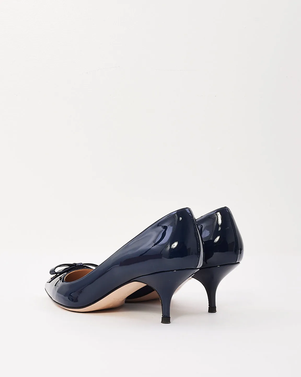 Miu Miu Navy Blue Patent Leather with Bow Pumps - 39