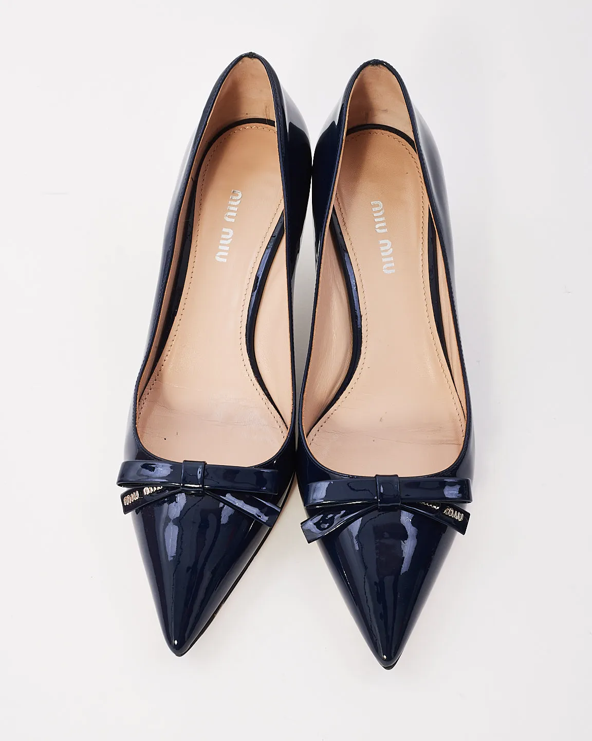 Miu Miu Navy Blue Patent Leather with Bow Pumps - 39