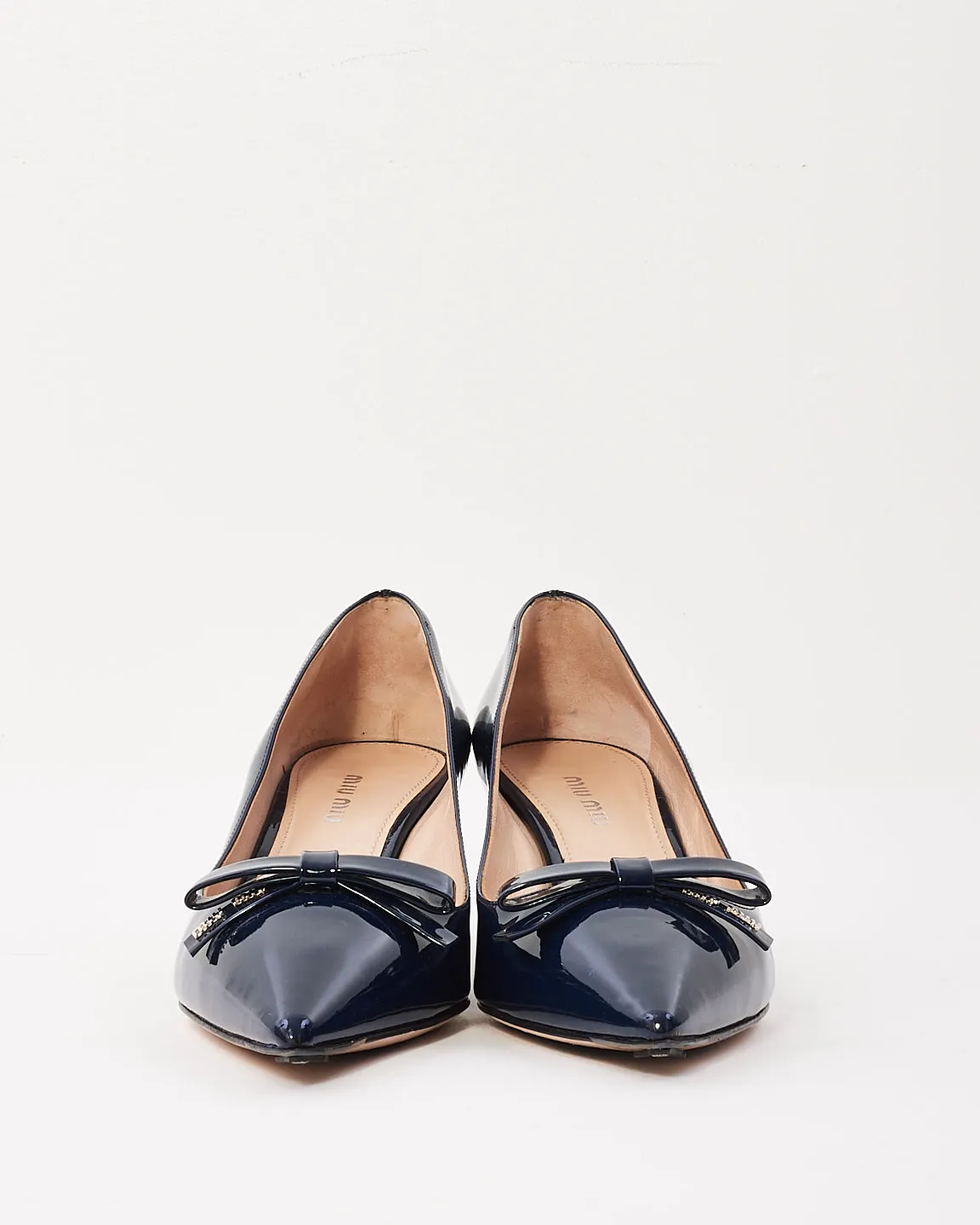 Miu Miu Navy Blue Patent Leather with Bow Pumps - 39