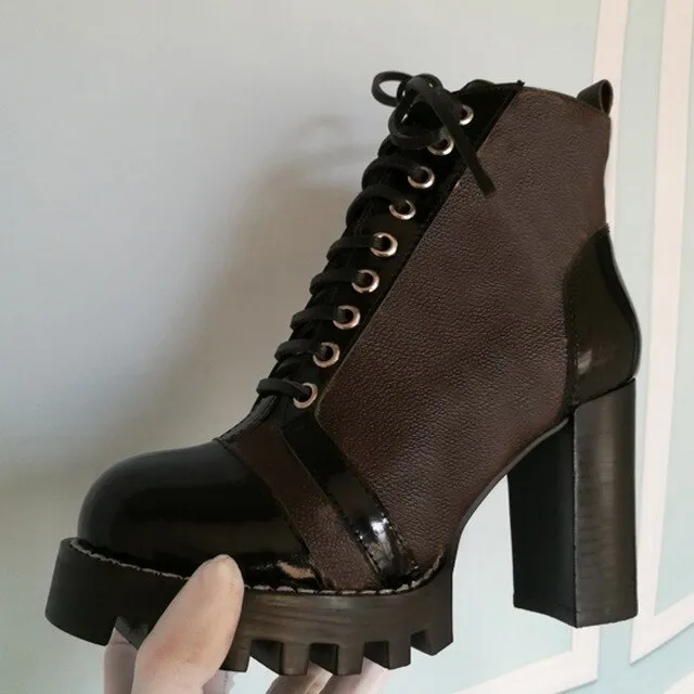 Mixed Colors Women High Heel Ankle Boots Round Toe Thick Bottom