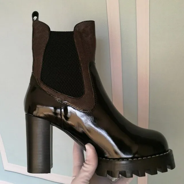 Mixed Colors Women High Heel Ankle Boots Round Toe Thick Bottom