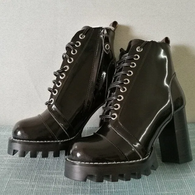 Mixed Colors Women High Heel Ankle Boots Round Toe Thick Bottom