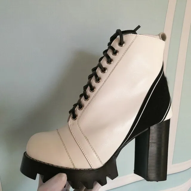 Mixed Colors Women High Heel Ankle Boots Round Toe Thick Bottom