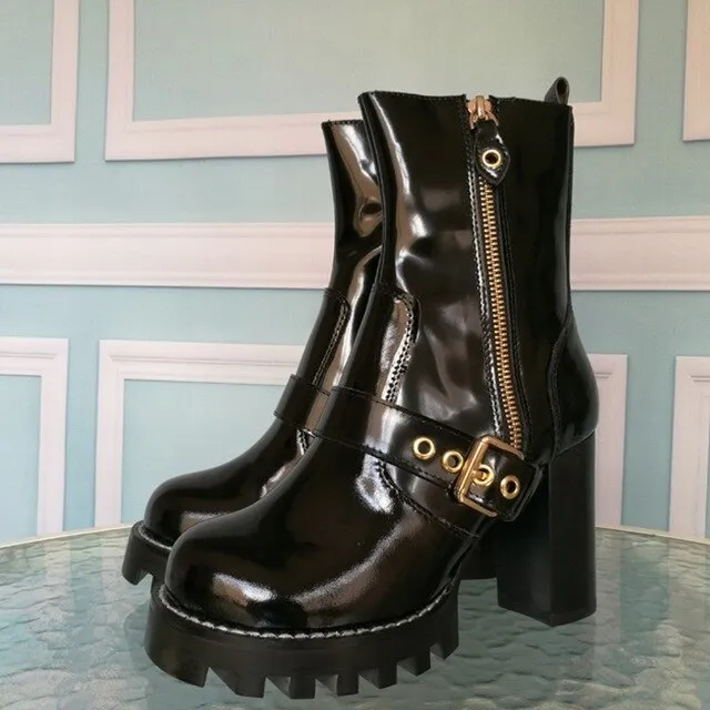 Mixed Colors Women High Heel Ankle Boots Round Toe Thick Bottom