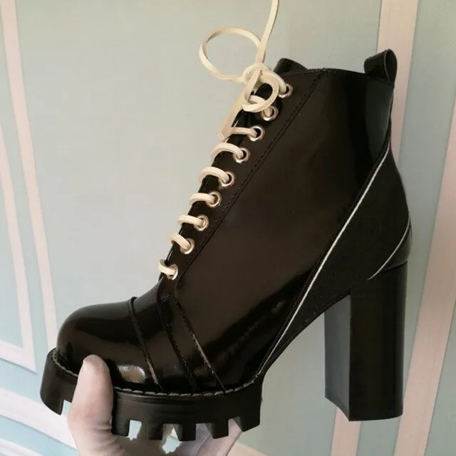 Mixed Colors Women High Heel Ankle Boots Round Toe Thick Bottom