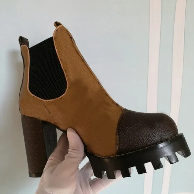 Mixed Colors Women High Heel Ankle Boots Round Toe Thick Bottom