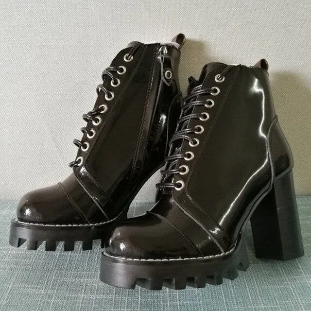 Mixed Colors Women High Heel Ankle Boots Round Toe Thick Bottom