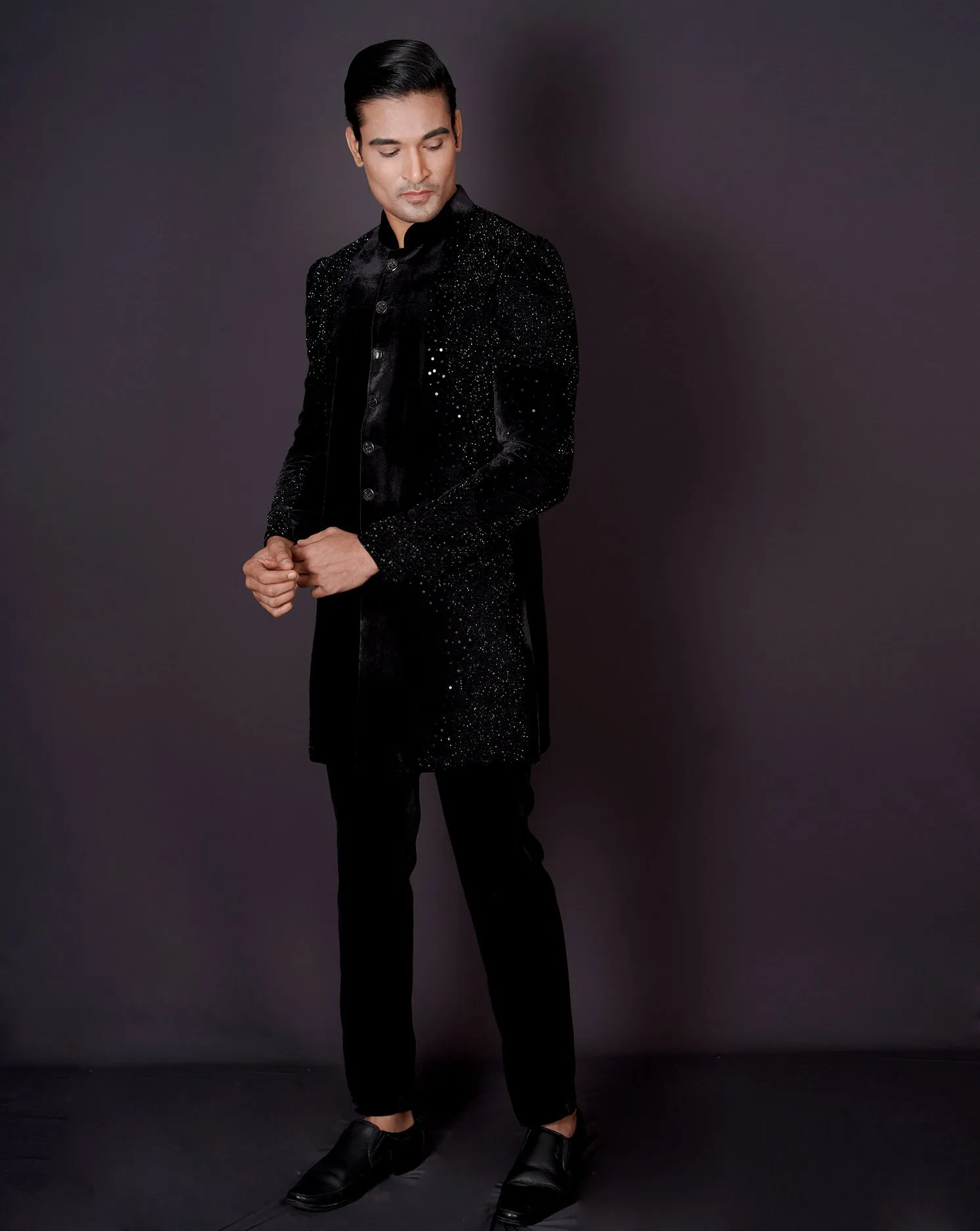 MOF Embroidered black sherwani