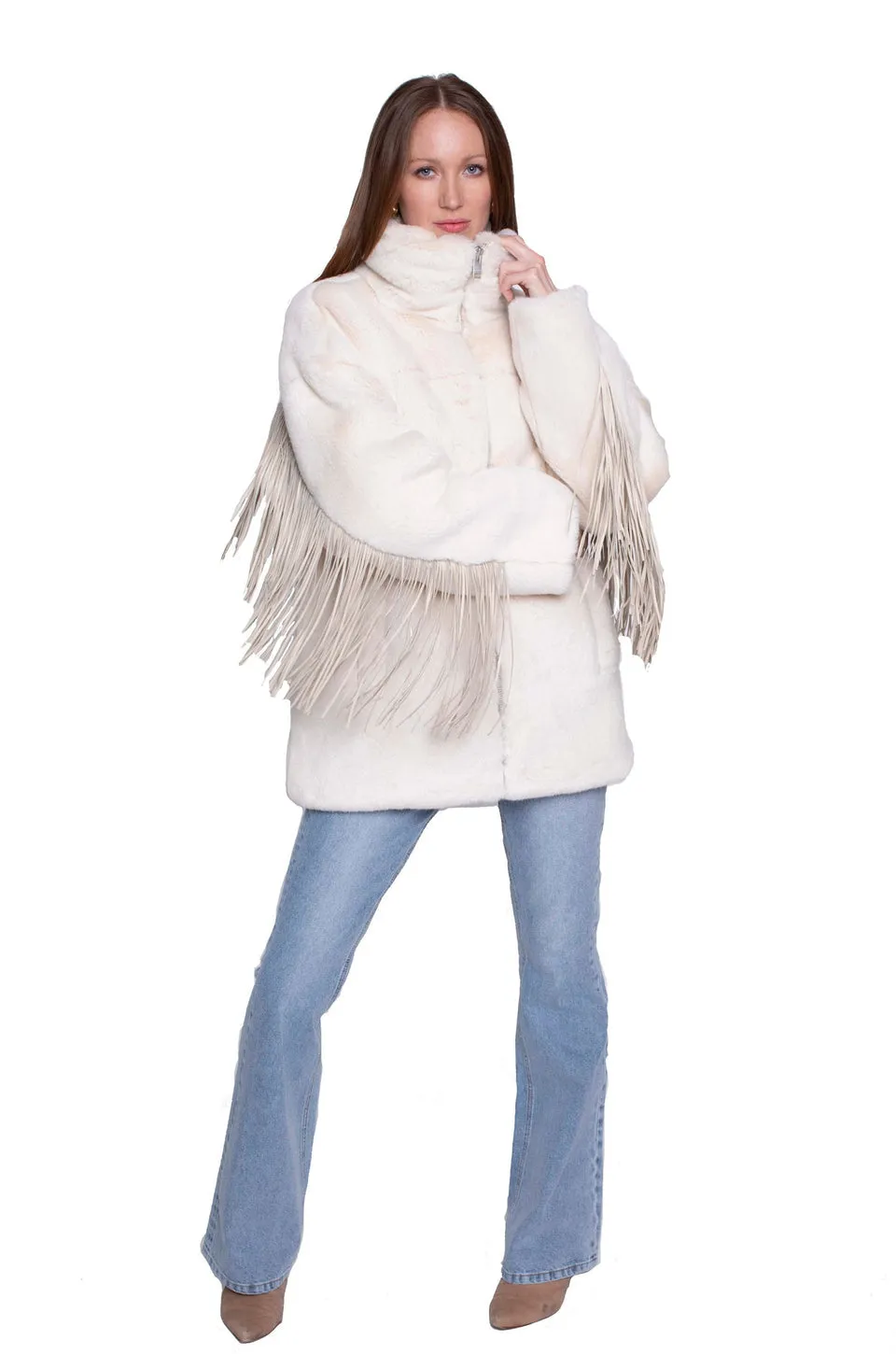 Moonlight Fringe Fur Jacket - Vanilla Bean