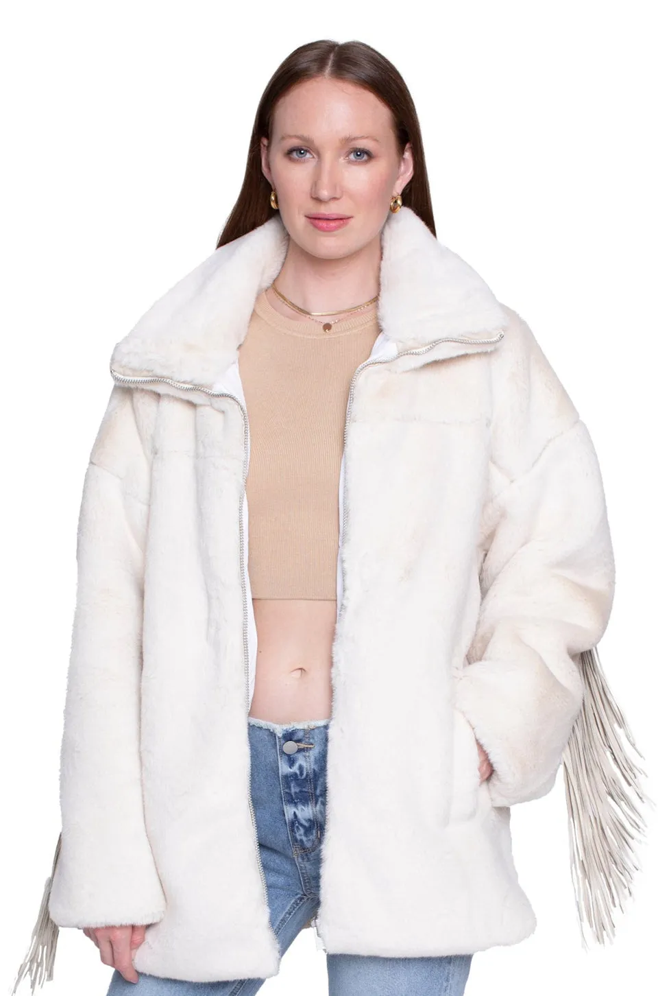 Moonlight Fringe Fur Jacket - Vanilla Bean