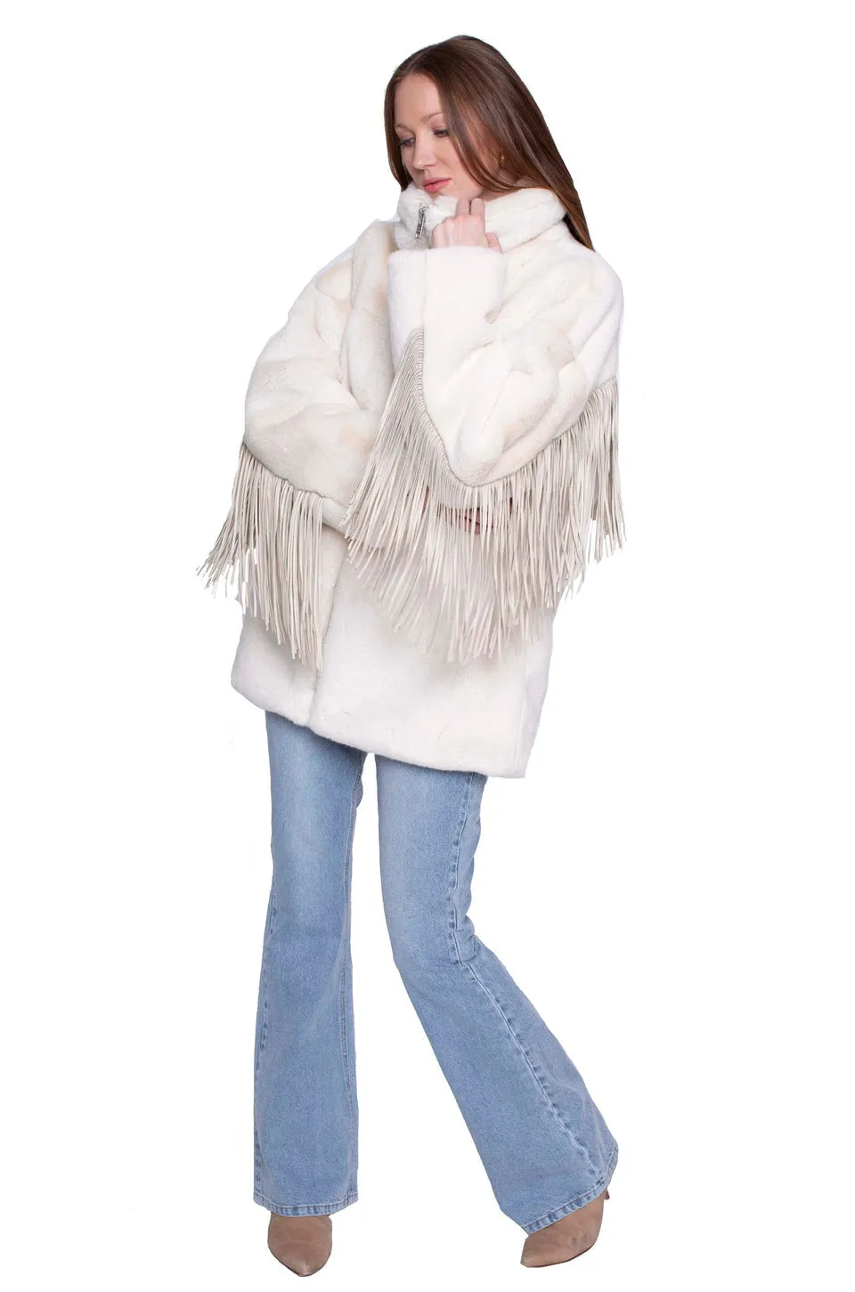 Moonlight Fringe Fur Jacket - Vanilla Bean