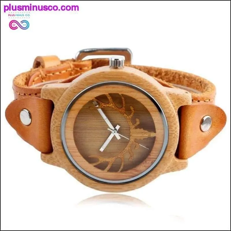 Moose Deer Elk Face Bamboo Wrist Watch