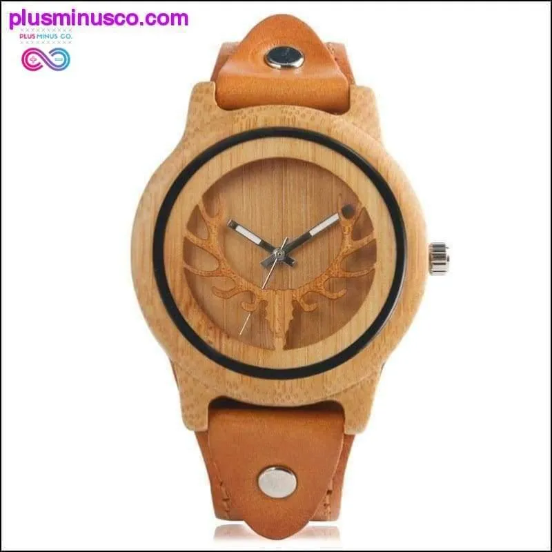 Moose Deer Elk Face Bamboo Wrist Watch