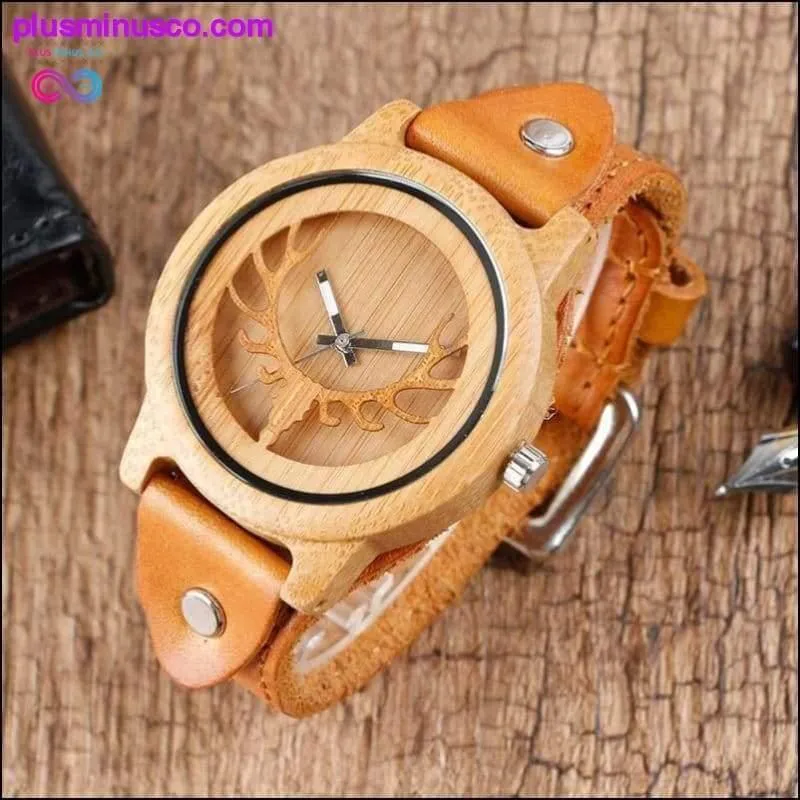 Moose Deer Elk Face Bamboo Wrist Watch