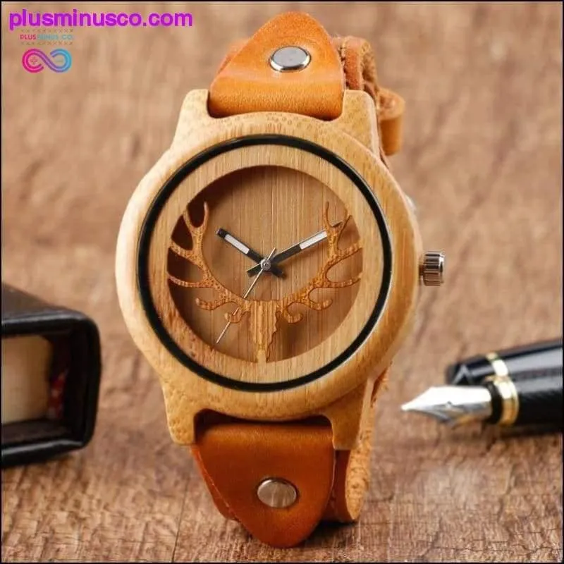 Moose Deer Elk Face Bamboo Wrist Watch