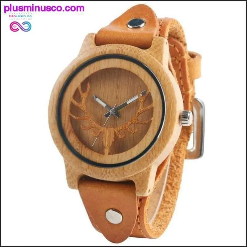 Moose Deer Elk Face Bamboo Wrist Watch
