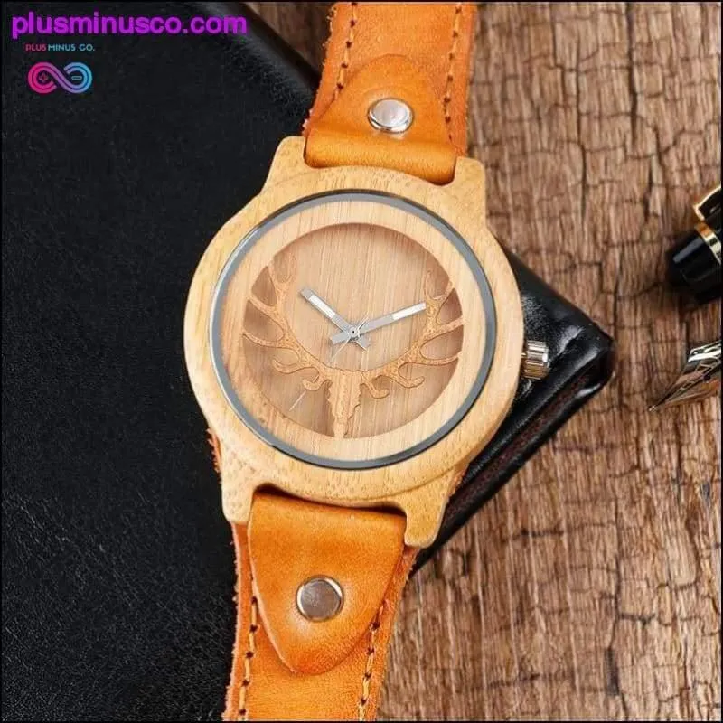 Moose Deer Elk Face Bamboo Wrist Watch