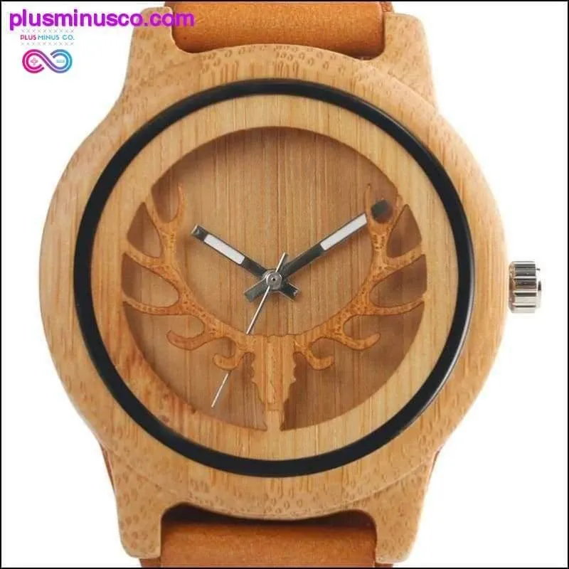 Moose Deer Elk Face Bamboo Wrist Watch