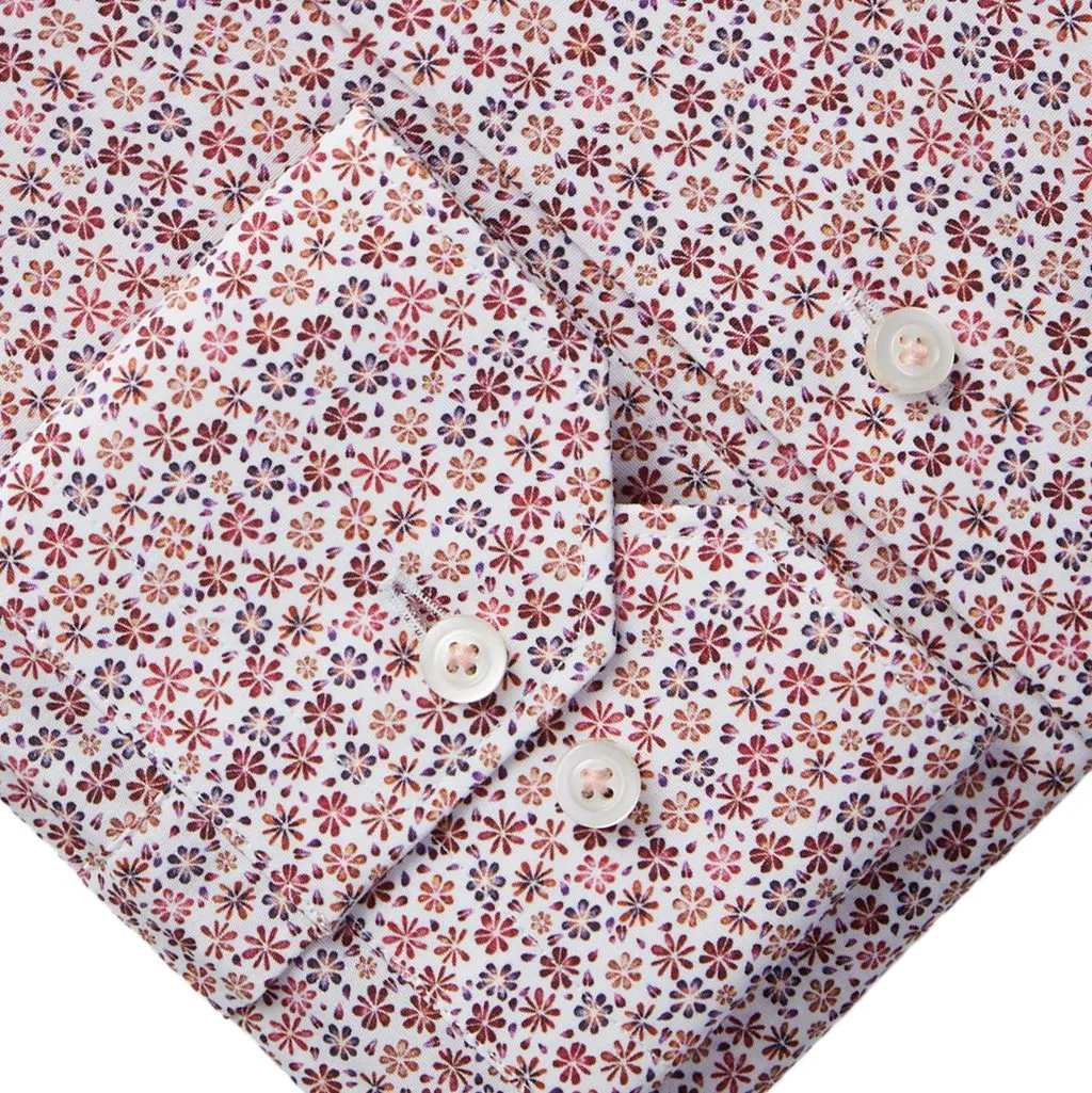 MR CROWN FLORAL PRINT ON WHITE SHIRT - RED