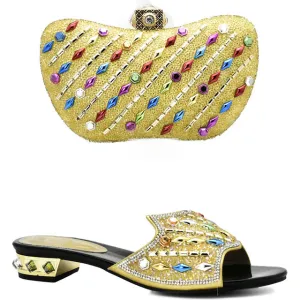New Arrival Yellow Color African Woman Matching Italian Shoe and Bag Set