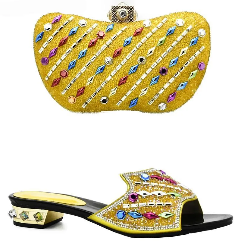 New Arrival Yellow Color African Woman Matching Italian Shoe and Bag Set